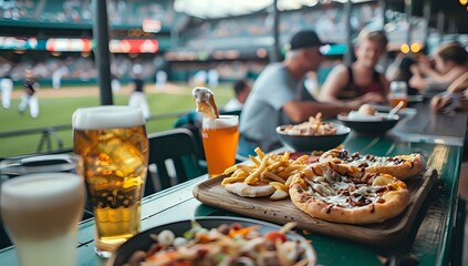 Baseball Game Food and Dinks: Pizza, Fries, and Drinks at the Stadium