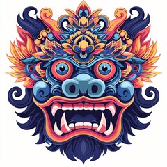 Colorful Balinese Barong Mask with Intricate Design