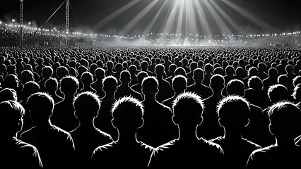 Silhouette of a large crowd at a concert.