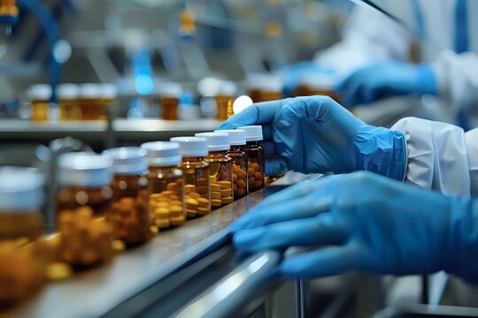 Pharmaceutical Manufacturing: Tablets on Conveyor Belt