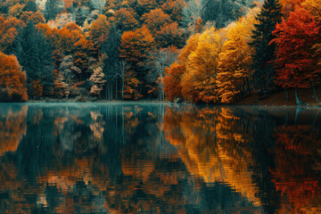 Obraz premium autumn trees reflected in water
