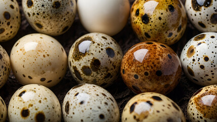 Quail Eggs isolated on white background, birds eggs 