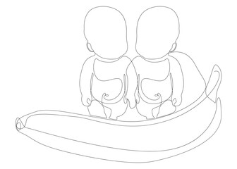 One continuous line of baby with banana. Thin Line Illustration vector concept. Contour Drawing Creative ideas.