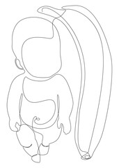 One continuous line of baby with banana. Thin Line Illustration vector concept. Contour Drawing Creative ideas.