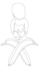 One continuous line of baby with banana. Thin Line Illustration vector concept. Contour Drawing Creative ideas.