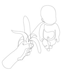 One continuous line of baby with banana. Thin Line Illustration vector concept. Contour Drawing Creative ideas.