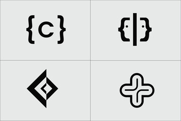 Set of creative letter C technology logo design, Initial letter C modern digital dot connection logo design for technology, 