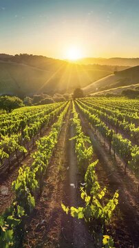 sunrise over a vineyard on a hillside seamless looping overlay 4k virtual video animation background