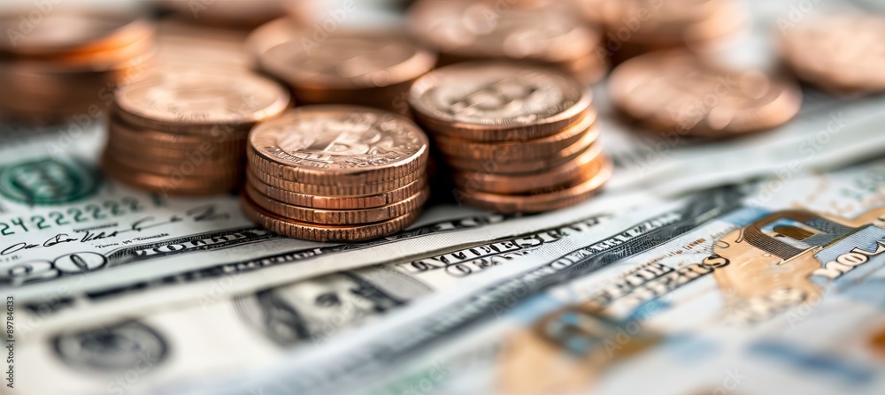 Poster bitcoin and dollar money. generative ai technology.