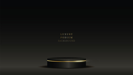 Black Podium Realistic 3D cylinder stand pedestal ,studio light and shadow minimal luxury podium scene with platform, stand to show cosmetic products,Stage showcase platform mockup or jewelry display