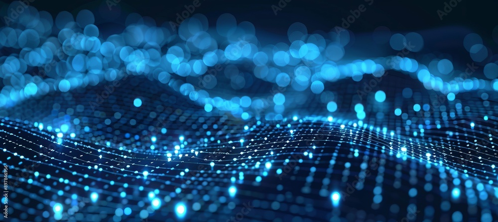 Aufkleber Glowing wavy digital cyberspace network technology background. Generative AI technology.	
