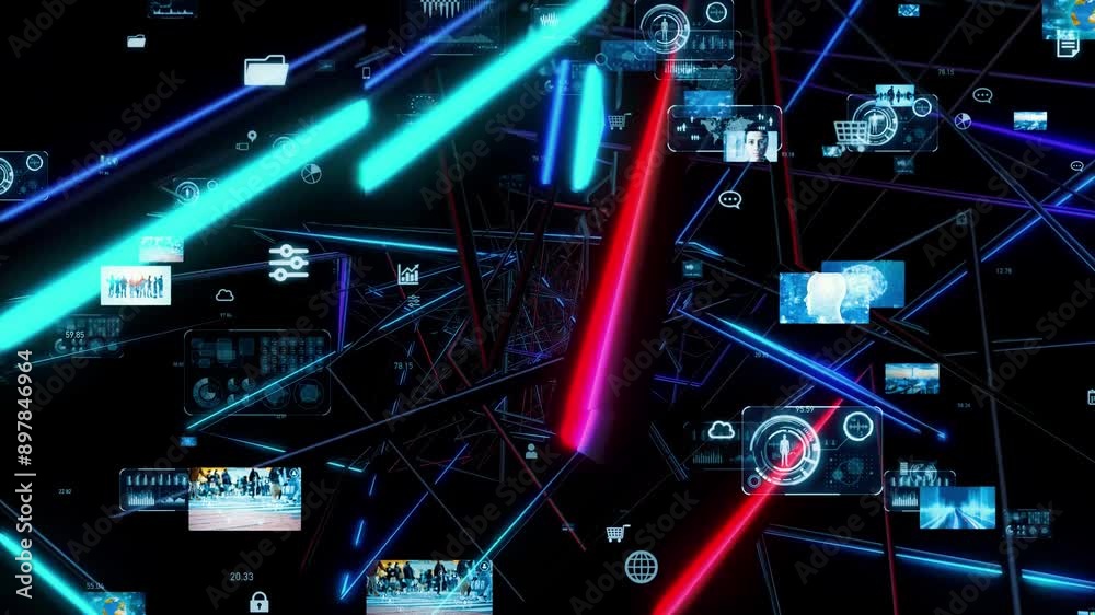 Poster Concept of high speed electronic circuits and digital images running through cyberspace