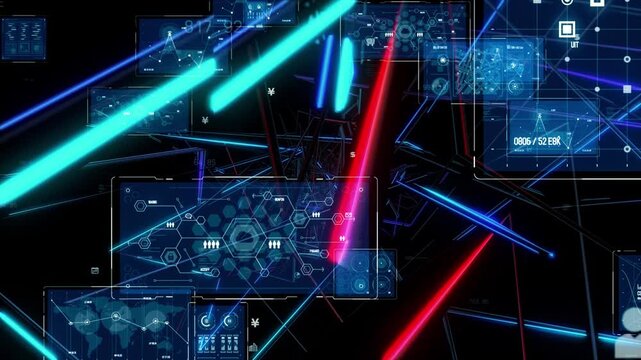 Concept of high speed electronic circuits and digital data traveling through cyberspace