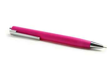 Pink ballpoint pen on white background