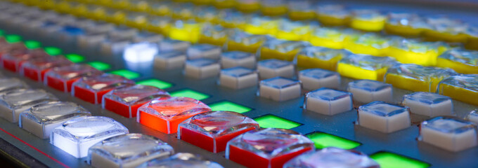 Fototapeta premium techno music tv background with editing table with buttons