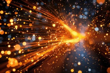 Obraz premium Abstract orange particles of optical fiber 3d illustration 