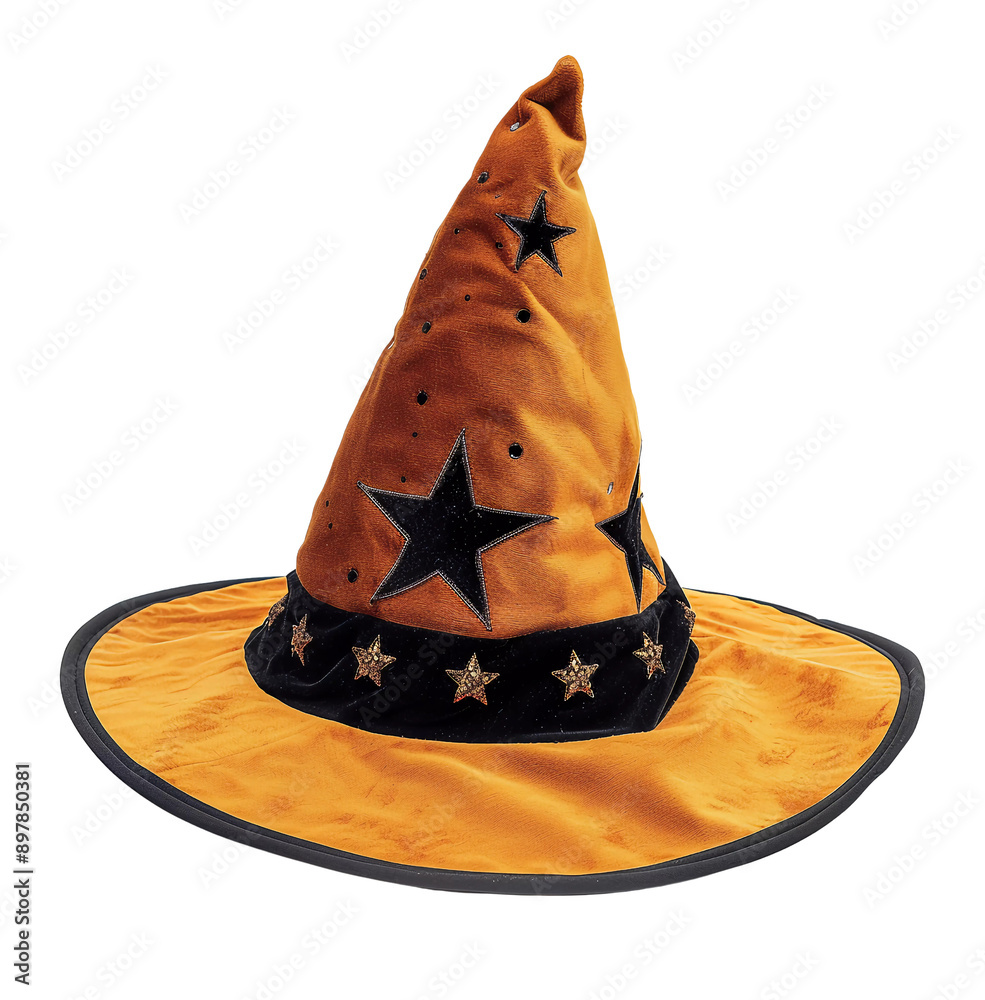 Wall mural an orange witch's hat with a pentagram decoration celebrates the halloween festival concept