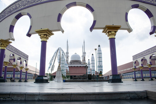 Low angle view of Biq Mosque Central Java or Masjid Agung Jawa Tengah Indonesia.