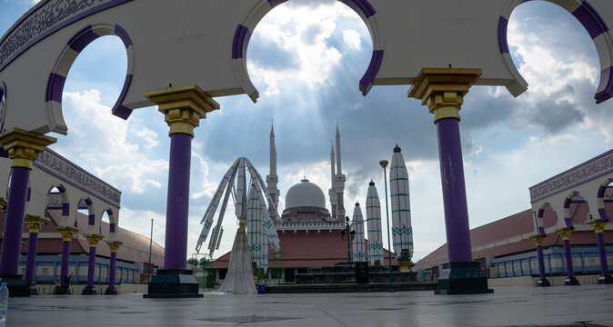 Low angle view of Biq Mosque Central Java or Masjid Agung Jawa Tengah Indonesia.