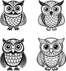 set of owls on a branch  vector illustration