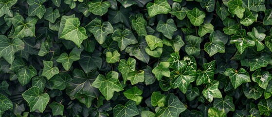 Panoramic close-up, high detail scan of dense foliage and ivy texture, Generative AI