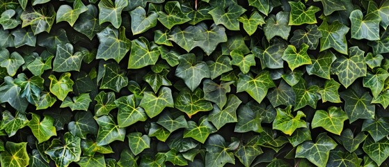 Panoramic close-up, high detail scan of green ivy pattern texture, Generative AI 