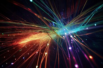 Intricate Web of Fiber Optic Cables Transmitting Data Signals