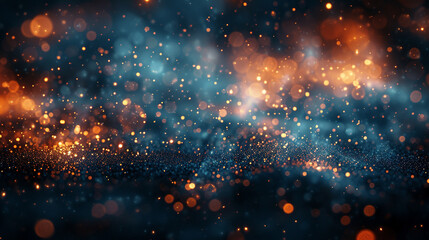 Abstract background with dark blue and gold hues, featuring intricate patterns and shimmering particles. A blend of elegance and mystery, evoking a sense of depth and sophistication