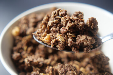 detail shot of granola Musli in a bowl, 