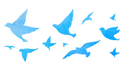 水彩風の空を飛ぶ鳥のシルエットイラスト　グラデーション　背景イラスト　パターン