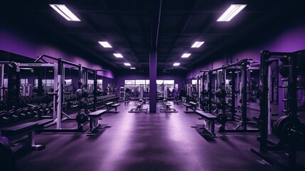 Purple Gym Interior with Weightlifting Equipment