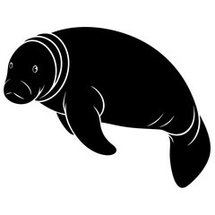 Manatee icon silhouette vector art illustration