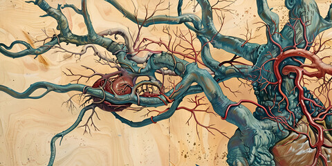 Artistic Tree Roots: An Exploration of Nature and Anatomy, Intricate Tree and Veins: Fusion of Art and Biology