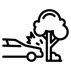 Car damage, crash or collision thin line icon. Car traffic violation simple vector icon, vehicle damage in disaster or accident sign. Automobile driving safety symbol with car crashing in tree