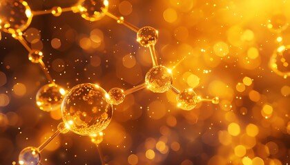 Abstract golden bubble with molecule patterns, detailed texture, innovation in science