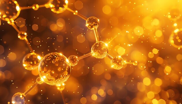 Abstract golden bubble with molecule patterns, detailed texture, innovation in science