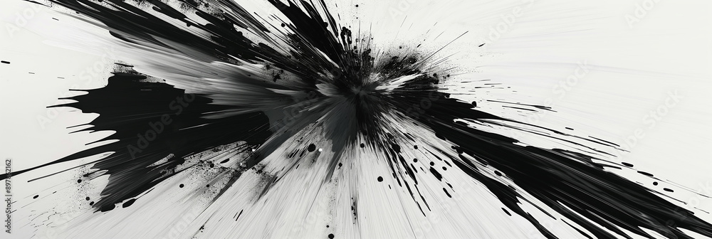 Poster Black ink exploding on white background creating abstract design