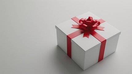 Obraz premium Image of a White Gift Box Tied with a Red Ribbon and Bow, Perfect for Celebrations