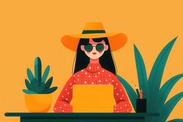 Selfreliant worker, seamlessly switching tasks, flat design illustration