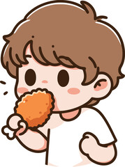 Boy eating fried chicken illustration