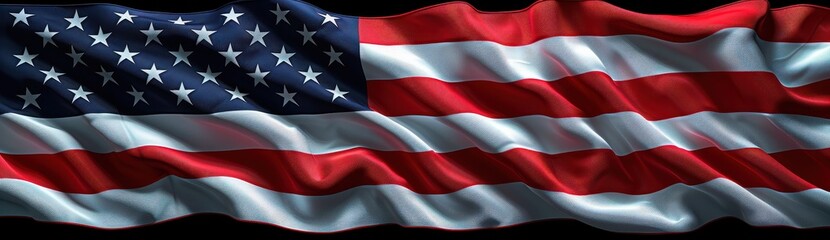 Naklejka premium Waving American flag featuring stars and stripes, symbolizing patriotism, freedom, and national pride in the United States.