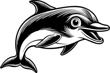 Funny Dolphin Vector Illustration Cartoon, Clipart, and Line Art Design, Playful dolphin vector illustration cartoon, clipart, and line art design on white background.