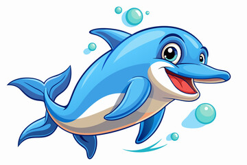 Funny Dolphin Vector Illustration Cartoon, Clipart, and Line Art Design, Playful dolphin vector illustration cartoon, clipart, and line art design on white background.