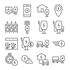 Ev Charger Station Icon Set