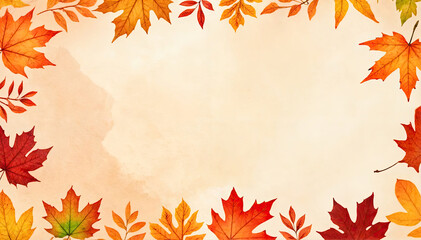 Autumn Leaves Background with Watercolor Effect
