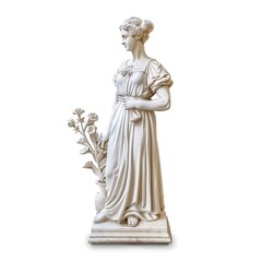 White Marble Statue of a Woman Holding Flowers