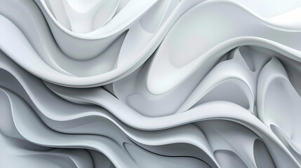 Obraz premium Abstract white and gray 3D waves creating a flowing, organic pattern with soft gradients and smooth curves