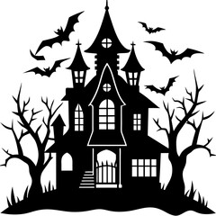 HAUNTED HOUSE SVG , Halloween Bundle Svg, Halloween haunted house, Instant Download, silhouette, Svg cut file, clip art, Cricut, Spooky House SVG, Bats