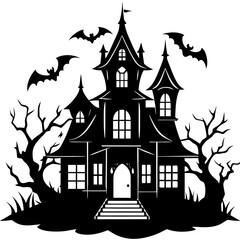 HAUNTED HOUSE SVG , Halloween Bundle Svg,,Halloween haunted house, Instant Download, silhouette, Svg cut file, clip art,, cricut, Spooky House SVG, Bats