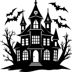 HAUNTED HOUSE SVG , Halloween Bundle Svg,,Halloween haunted house, Instant Download, silhouette, Svg cut file, clip art,, cricut, Spooky House SVG, Bats